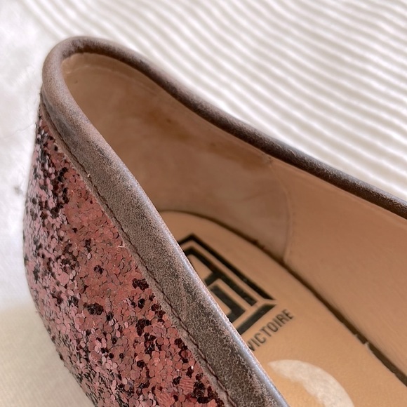 pour La Victoire Brown Glitter Leather Rory Flats Size 7.5 - Picture 8 of 9